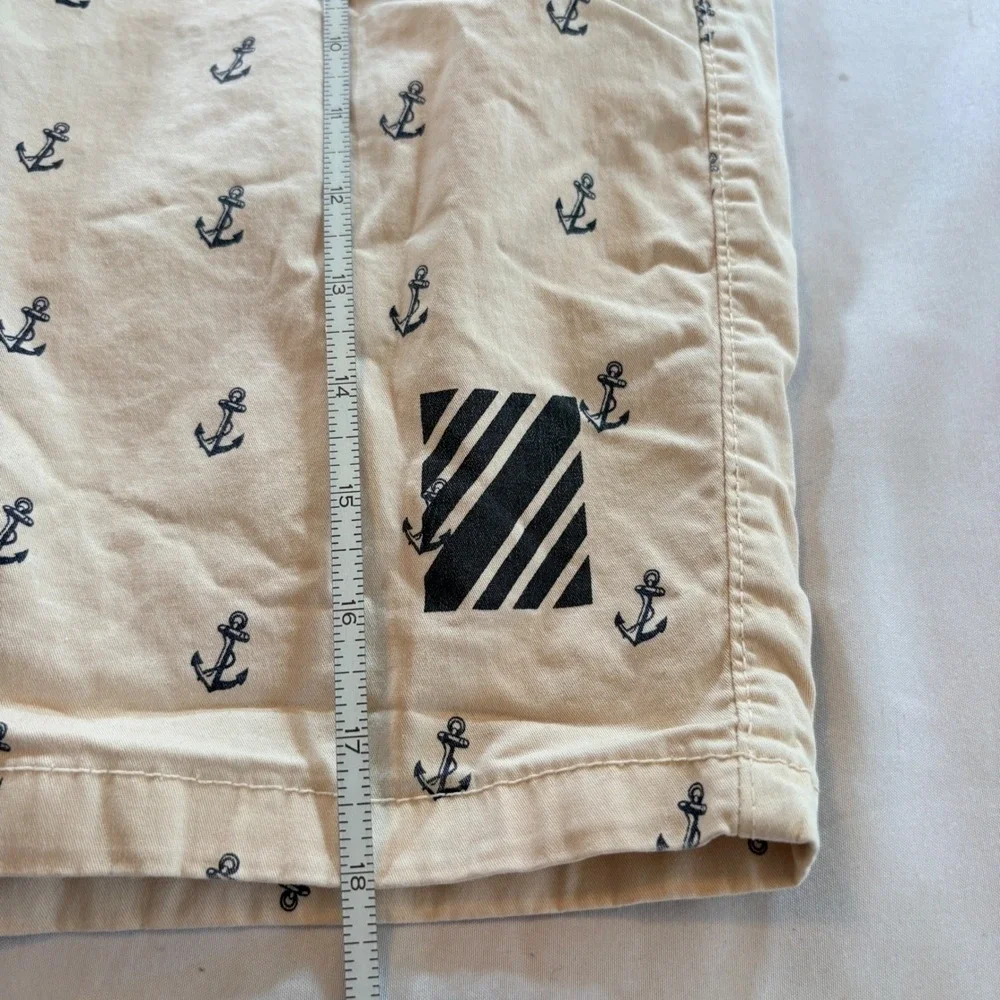 Bespoke Sport Anchor Print Chino Shorts Men 32 Tan Nautical Cotton Summer Casual
